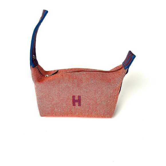 HERMES Bride-A-Brac H Natte Wool PM Tomette Red Blue Pouch Toiletry Bag - Picture 11 of 12